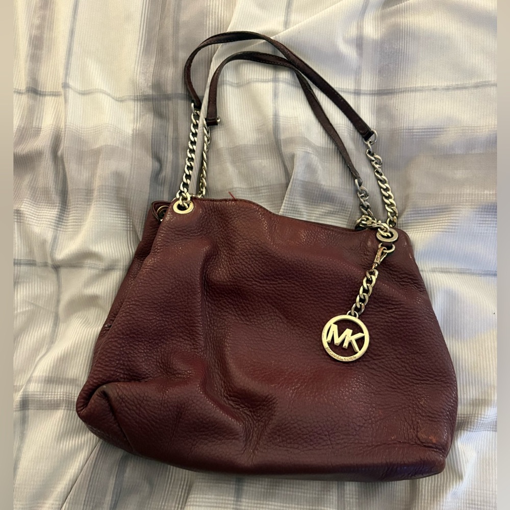 Michael Kors Burgundy Leather Shoulder Bag
